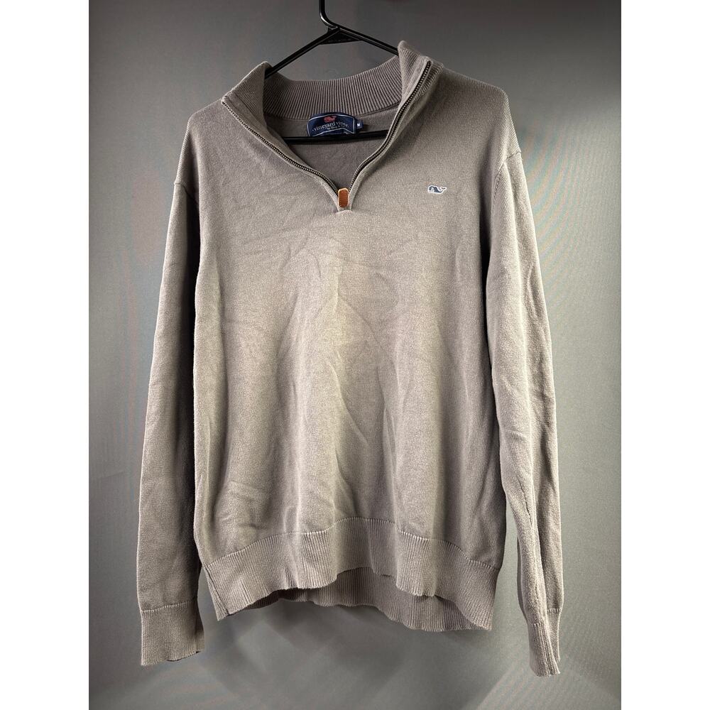 Vineyard Vines Men's Graphite Gray Solid Cotton 1/4 Zip Pullover Sweater Medium